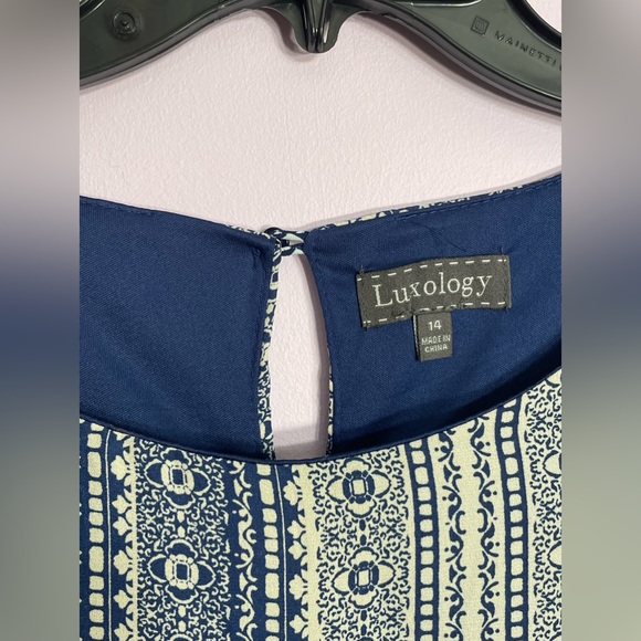 Luxology | Women’s Cold Shoulder White & Blue Dress | NWT | Size: 14 - Picture 2 of 9